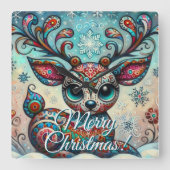 Big Eye Christmas Reindeer Folk Art Personalized スクエア壁時計 (正面)