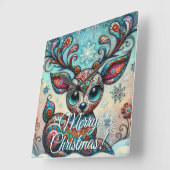 Big Eye Christmas Reindeer Folk Art Personalized スクエア壁時計 (傾斜)