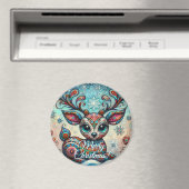 Big Eye Christmas Reindeer Folk Art Personalized マグネット (インサイチュ (食洗機))