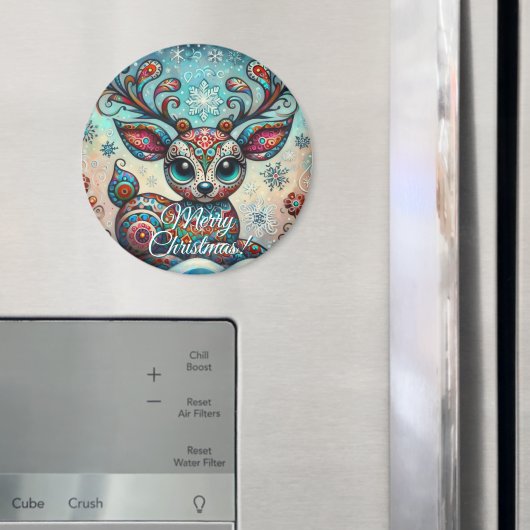 Big Eye Christmas Reindeer Folk Art Personalized マグネット (インサイチュ (冷蔵庫))