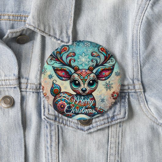 Big Eye Christmas Reindeer Folk Art Personalized 缶バッジ (インサイチュ)