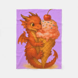 Big eyed baby fire dragon ice cream fantasy art フリースブランケット