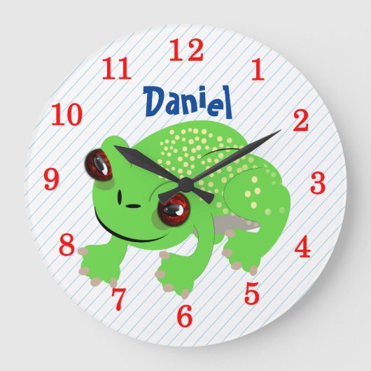 Big Eyed Spotted Green Cartoon Frog Personalized ラージ壁時計 (正面)