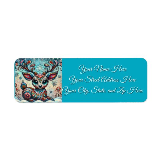 Big Eyes Christmas Reindeer Return Address ラベル (正面)