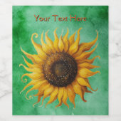 Big fancy Yellow sunflower on shades of green ワインラベル (シングルラベル)