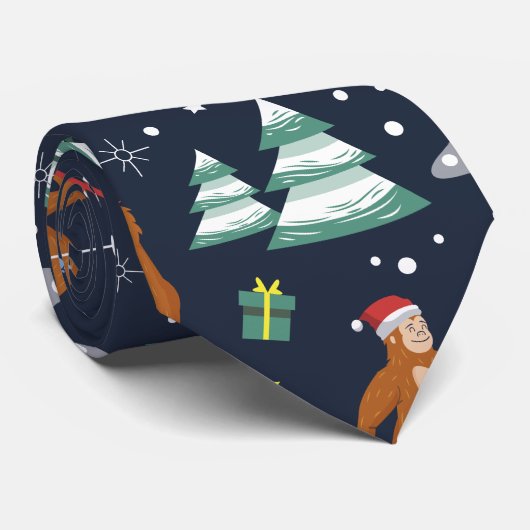 Big Foot, Aliens, & Reindeer Sci-Fi Christmas ネクタイ (ロール)