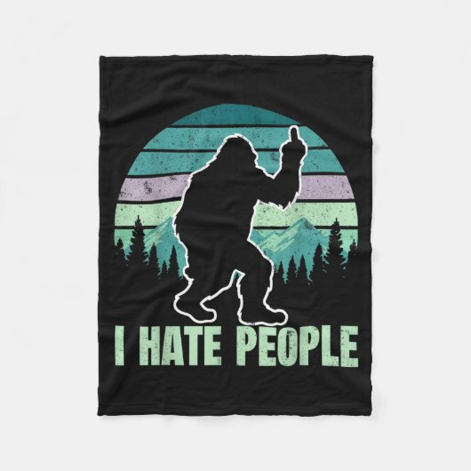 Big Foot I Hate People Middle Finger Sasquatch Ret フリースブランケット (正面)