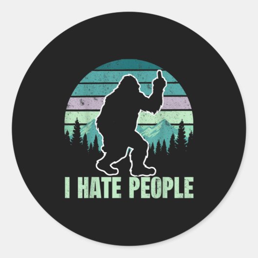 Big Foot I Hate People Middle Finger Sasquatch Ret ラウンドシール (正面)