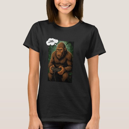 Big Foot Playing Video Games, Funny Sasquatch Tシャツ (正面)