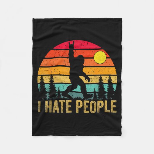 Big Foot Sasquatch I Hate People Funny Bigfoot Vin フリースブランケット (正面)