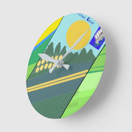 Big Funny Eggs Crossing the Road ラウンド壁時計 (傾斜)