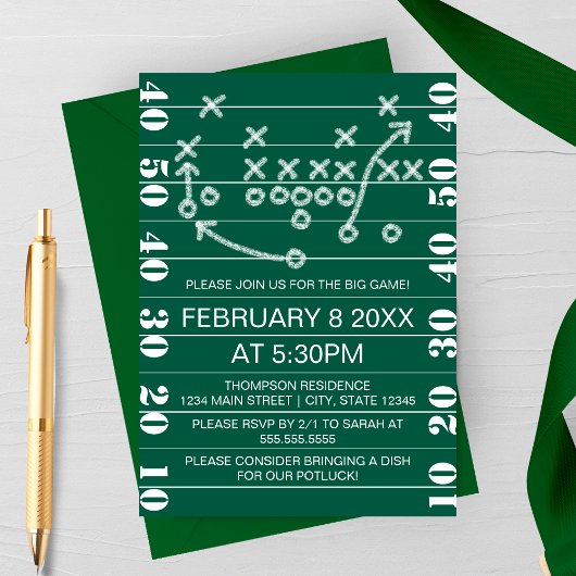 Big Game Football Play Diagram Party Invitation 招待状