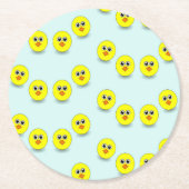 Big head chick on blue ラウンドペーパーコースター (正面)