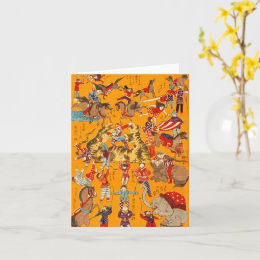 Big Japanese Circus woodblock print カード (黄色い花)