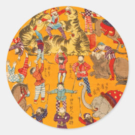 Big Japanese Circus woodblock print ラウンドシール