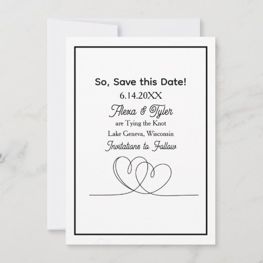 Big love. Big day. Save the date. Black Border 招待状 (裏面)