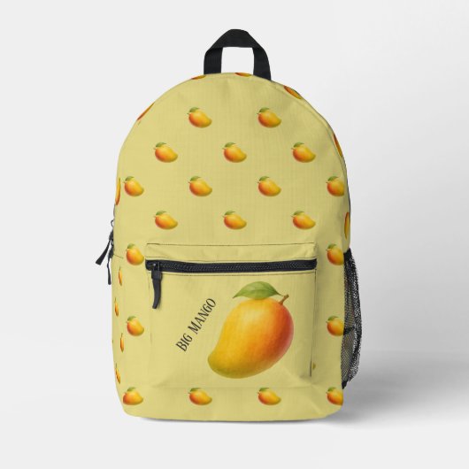 Big Mango, Sweet Fruit and Name on Yellow プリントバックパック (正面)