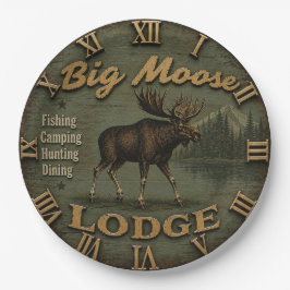 Big Moose Lodge Rustic Cabin Woodland Lake Lodge ペーパープレート