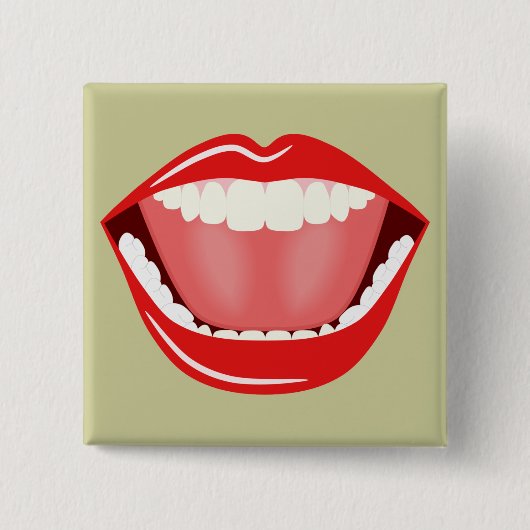 Big Mouth Humor Laughing Funny Square Buttons 缶バッジ (正面)
