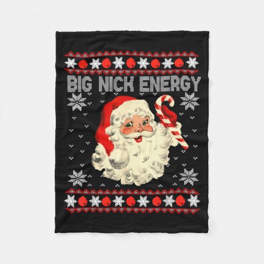 Big Nick Energy Funny Santa Ugly Christmas Sweater フリースブランケット (正面)