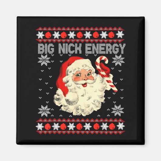 Big Nick Energy Funny Santa Ugly Christmas Sweater マグネット (正面)