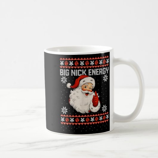Big Nick Energy Santa Xmas Ugly Christmas Sweater コーヒーマグカップ (右)
