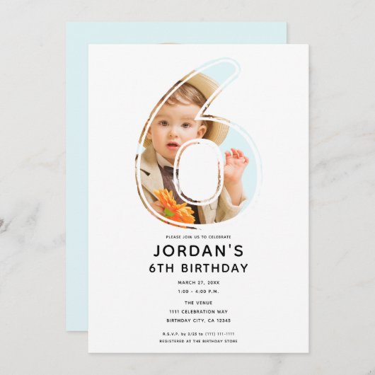 Big Number 6 SIX写真第6回誕生日パーティー 招待状 (正面/裏面)