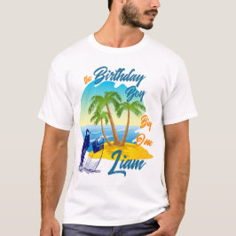 Big One Birthday Boy Beach Theme Personalized Name Tシャツ