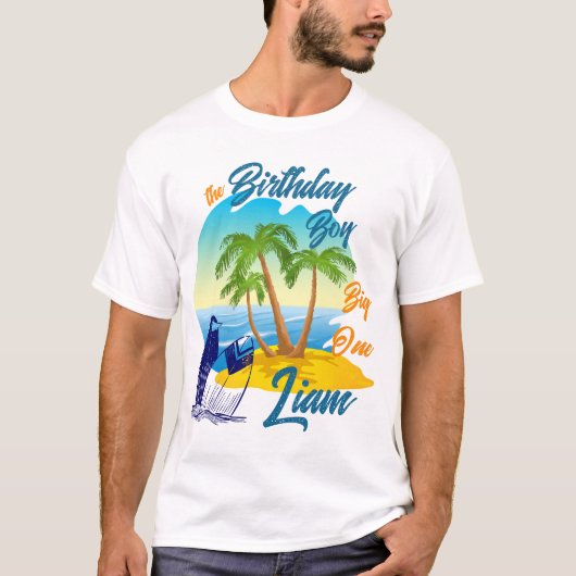Big One Birthday Boy Beach Theme Personalized Name Tシャツ (正面)