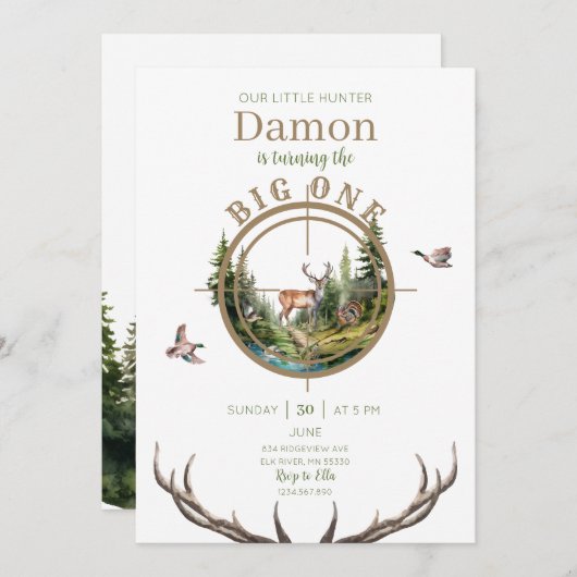 Big One Hunting First Birthday Invitation 招待状 (正面/裏面)