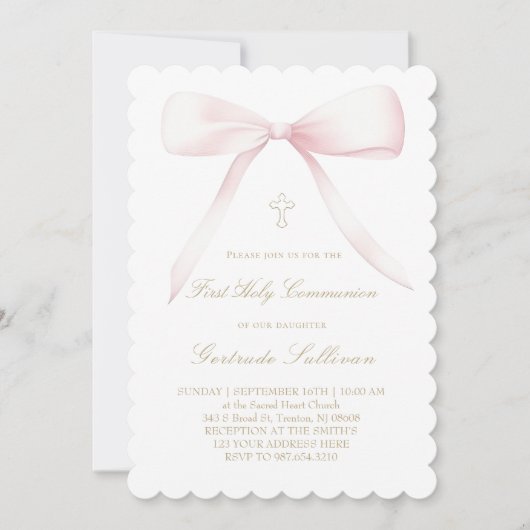 big pink bow | First Communion 招待状 (正面)