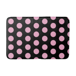 Big Pink Polka Dots on Black  バスマット