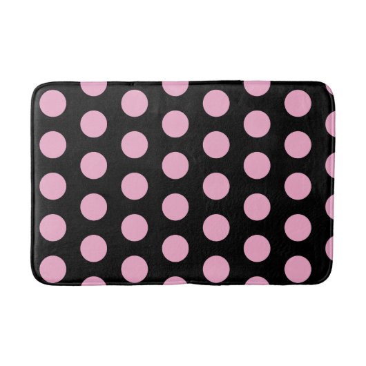 Big Pink Polka Dots on Black  バスマット (正面)