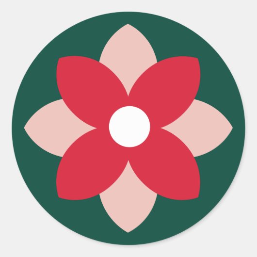 Big Poinsettia Pine Green Holiday Sticker ラウンドシール (正面)