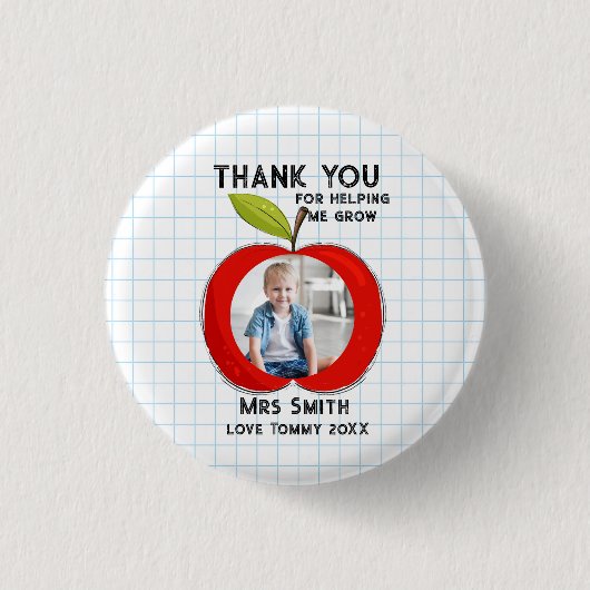 Big Red Apple Teacher Thank You Photo Button | 缶バッジ (正面)