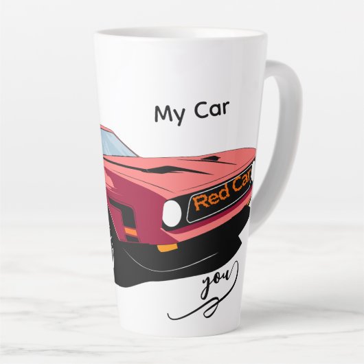Big Red Car Latte Mug – Custom Text Car Lover  カフェラテマグ (右アングル)