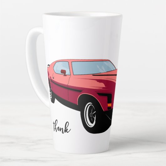 Big Red Car Latte Mug – Custom Text Car Lover  カフェラテマグ (左アングル)