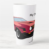 Big Red Car Latte Mug – Custom Text Car Lover  カフェラテマグ (正面)