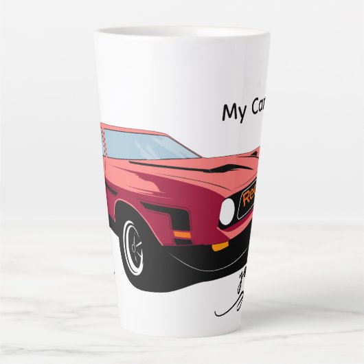Big Red Car Latte Mug – Custom Text Car Lover  カフェラテマグ (正面)