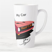 Big Red Car Latte Mug – Custom Text Car Lover  カフェラテマグ (右)