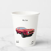 Big Red Car Paper Cup – Custom Text Party Cup 紙コップ (正面)
