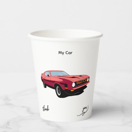 Big Red Car Paper Cup – Custom Text Party Cup 紙コップ (正面)
