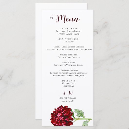 Big Red Chrysanthemum Menu メニュー (正面/裏面)