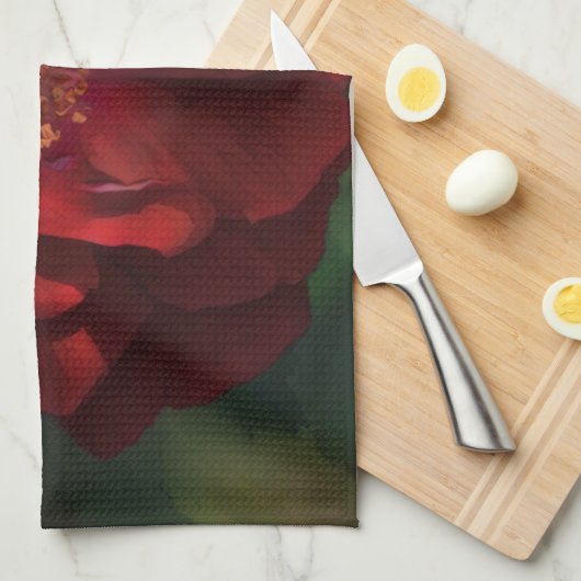 Big Red Dramatic Rose Art Kitchen Towel キッチンタオル (四つ折り)