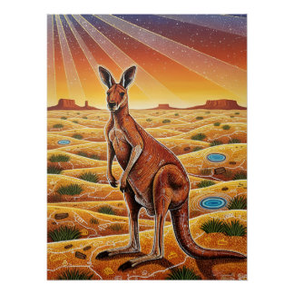 Big Red Kangaroo in Australian outback ポスター