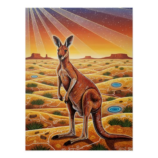 Big Red Kangaroo in Australian outback ポスター (正面)
