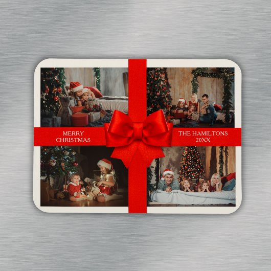 Big Red Ribbon Christmas Custom 4 Photo Decorative マグネット
