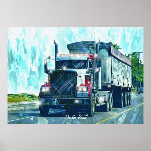 Big Rig Red Freight Truck Driver's Art Poster ポスター (正面)