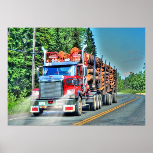 Big Rig Red Logging Truck Driver's Art Poster ポスター (正面)