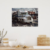 Big Rig White Freight Truck Driver's Art Poster ポスター (キッチン)